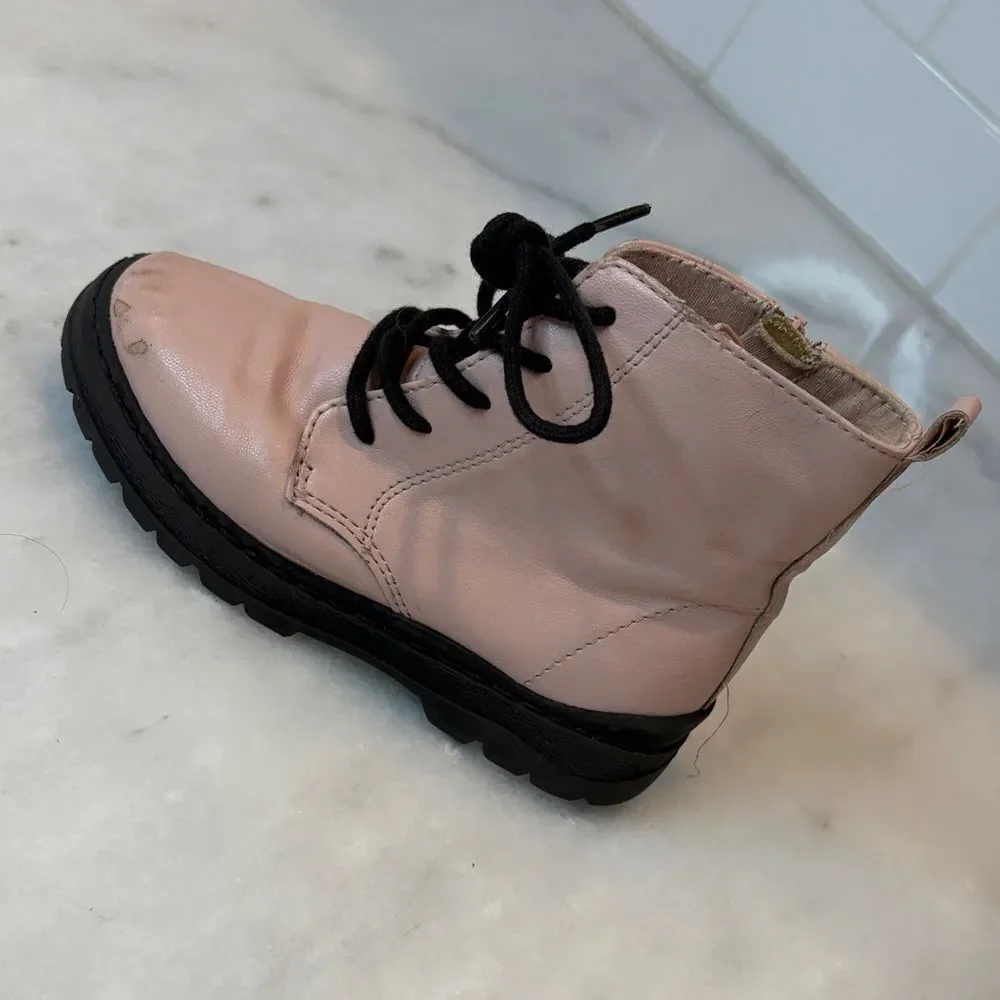Zara Boots Shoes Pink Lace-Up Kids Combat Boots